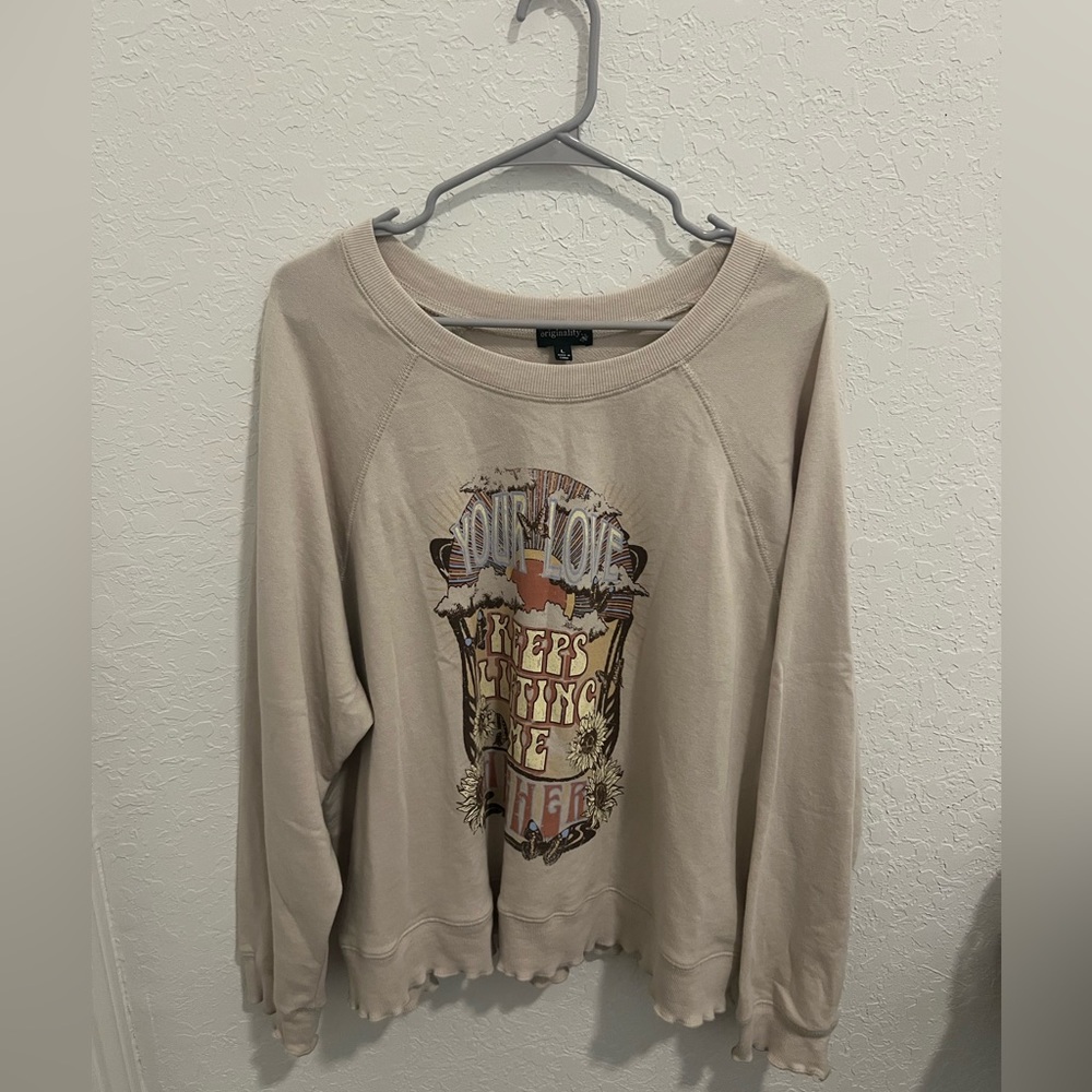 Our Love Keeps Lifting Me Higher Long Sleeve/Crewneck. Tan/Khaki Color, Large